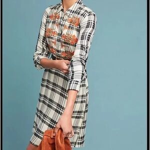 Maeve Plaid Dress with Orange Floral Embroidery